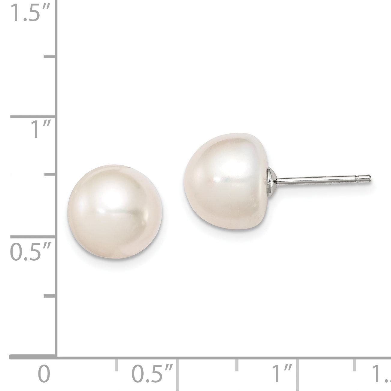 Sterling Silver 101mm White FW Cultured Button Pearl Stud Ear QE7665