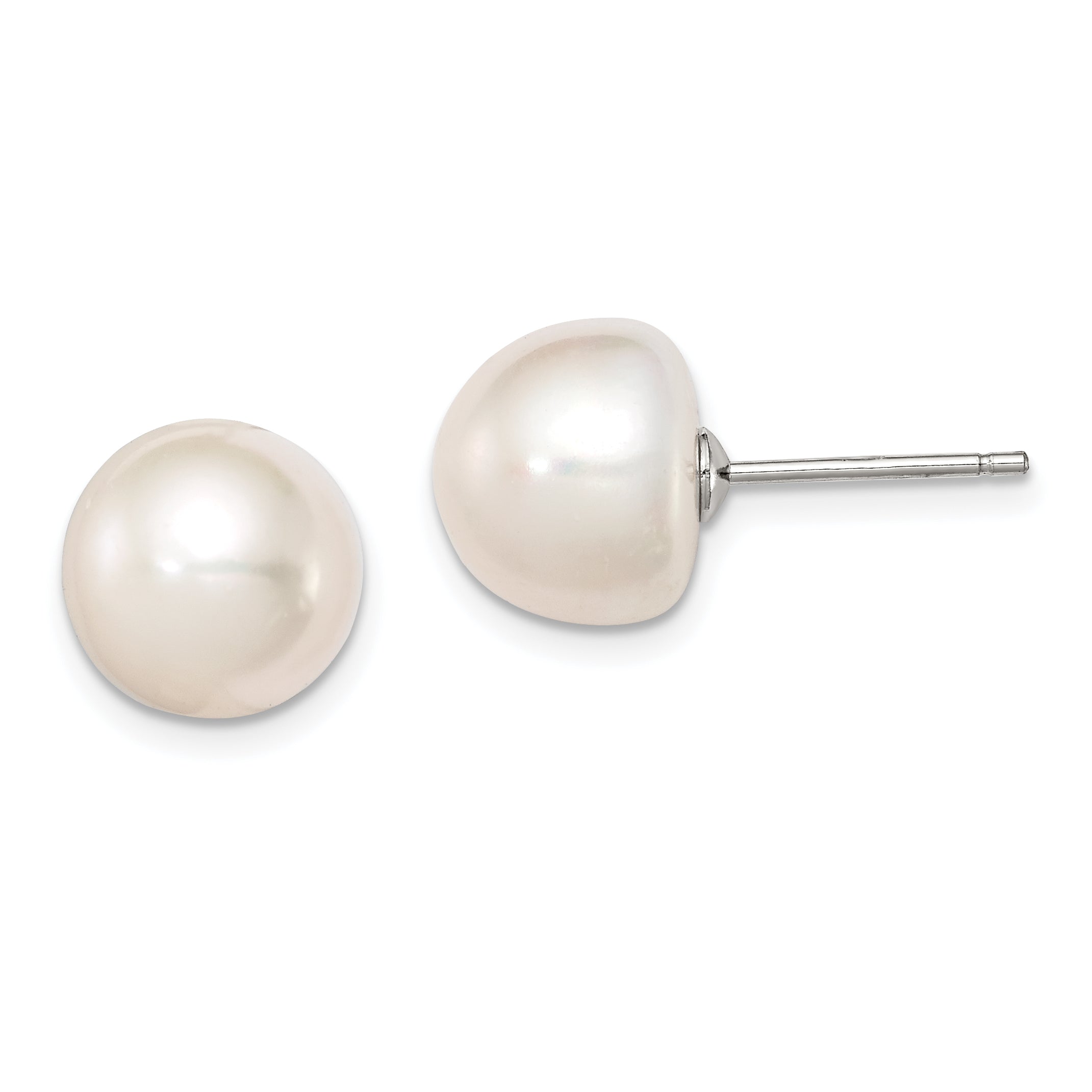 Sterling Silver 101mm White FW Cultured Button Pearl Stud Ear QE7665