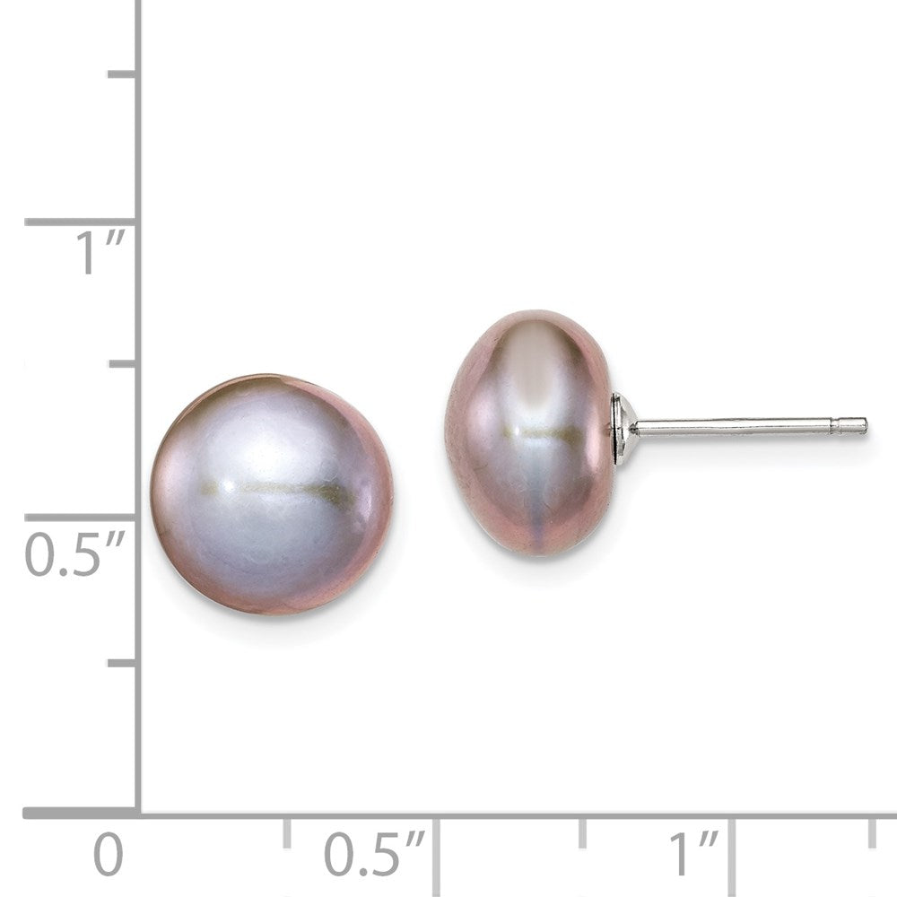 Sterling Silver Rh-plated 10-11mm Grey FWC Button Pearl Earrings