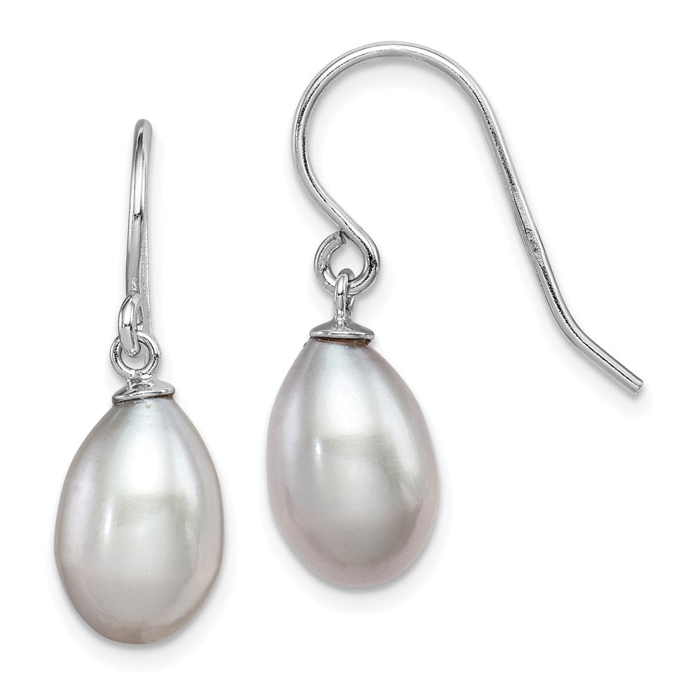 Sterling Silver Rhodium-plated Polished 8-9mm Grey Freshwater Cultured Pearl Dangle Earrings