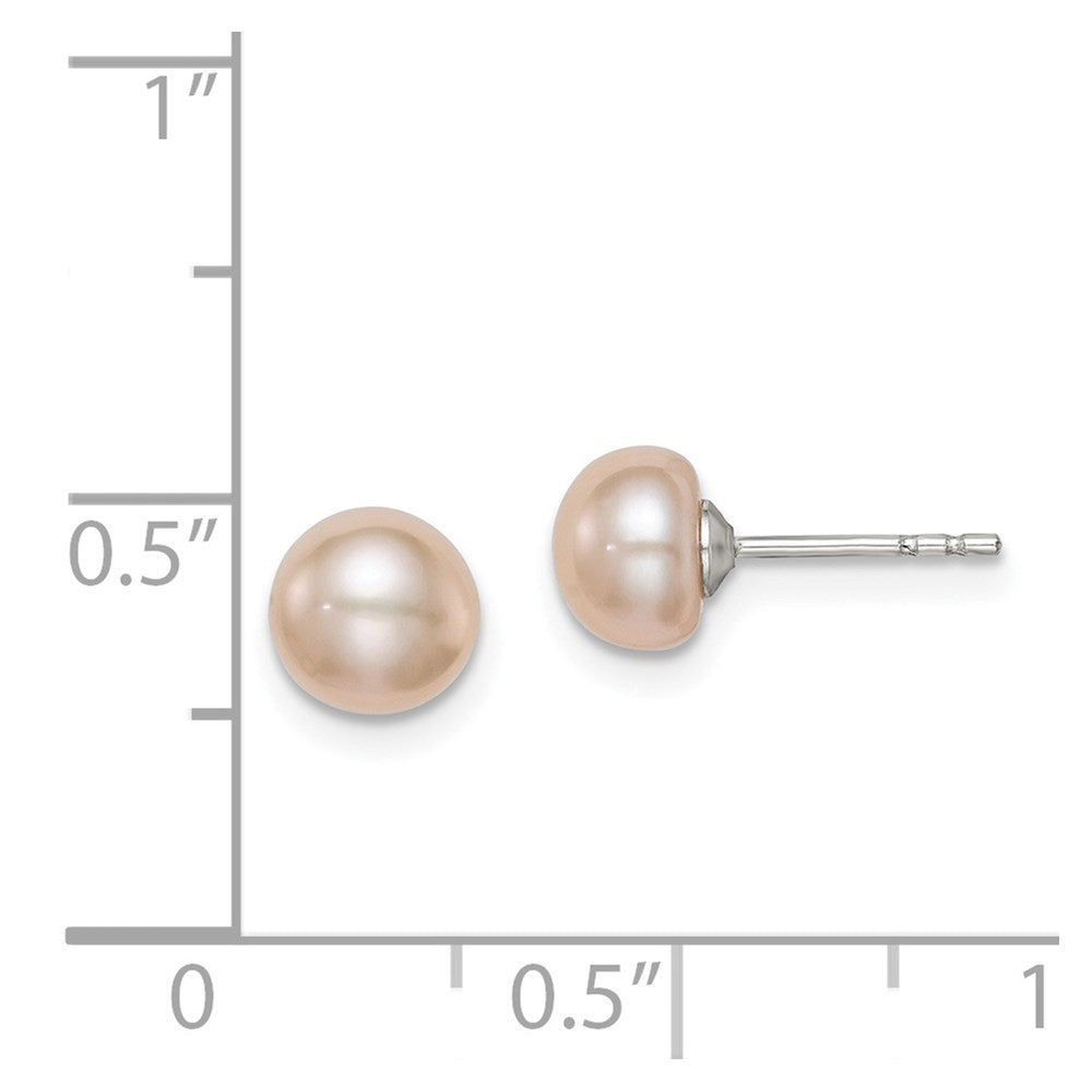 Sterling Silver RH-plated 6-7mm Pink FW Cultured Button Pearl Earrings