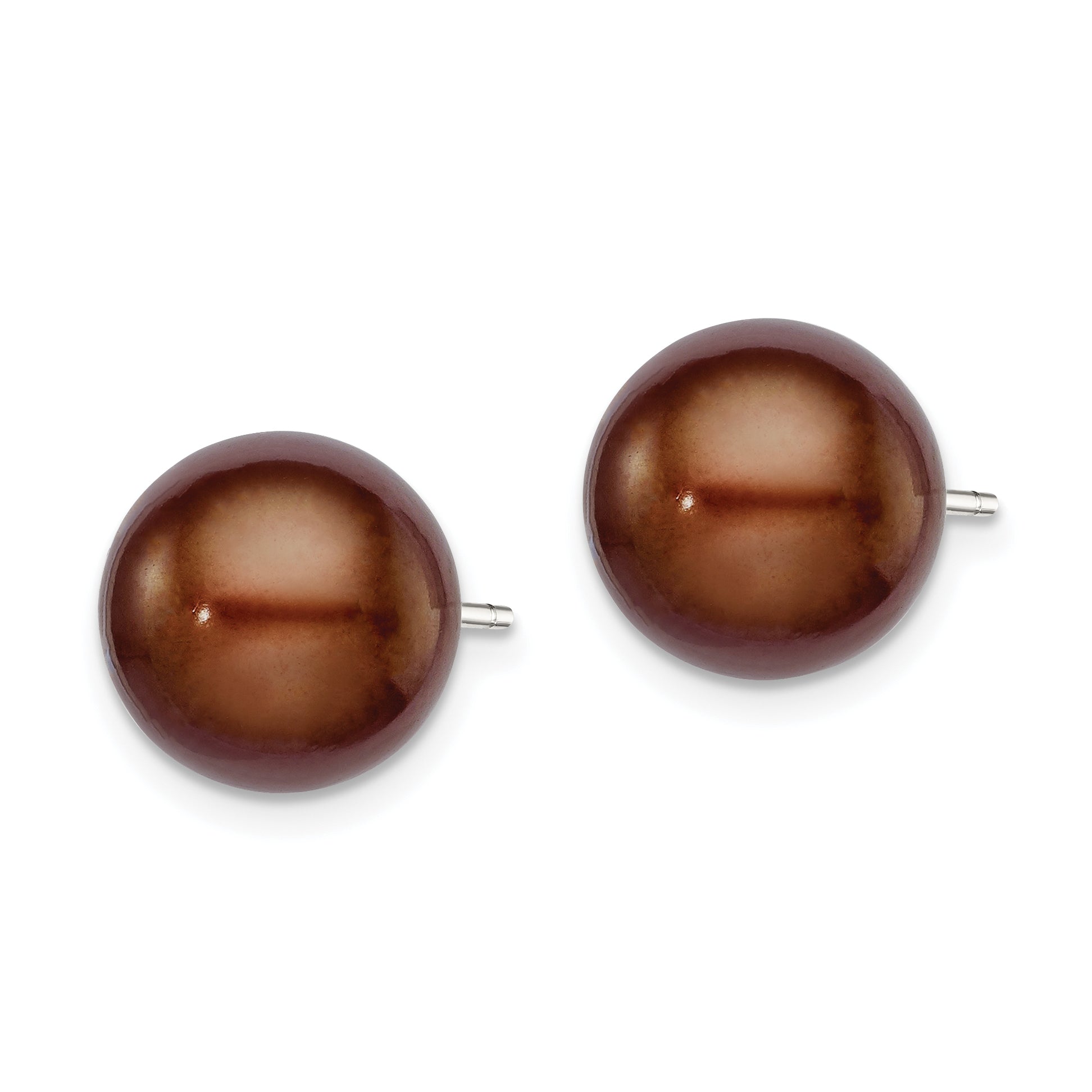 Sterling Silver 101mm Brown FW Cultured Button Pearl Stud Ear QE7787