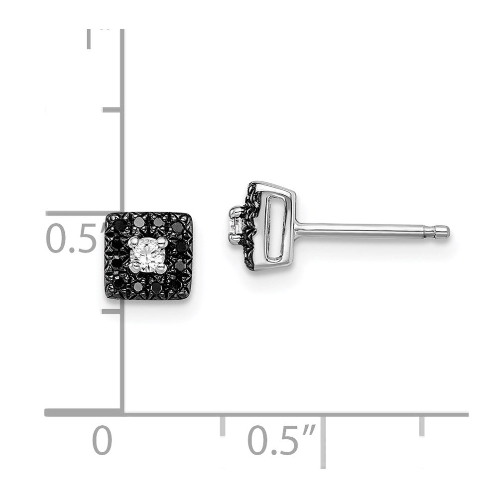 White Night Sterling Silver Rhodium-plated Black and White Diamond Square Stud Post Earrings