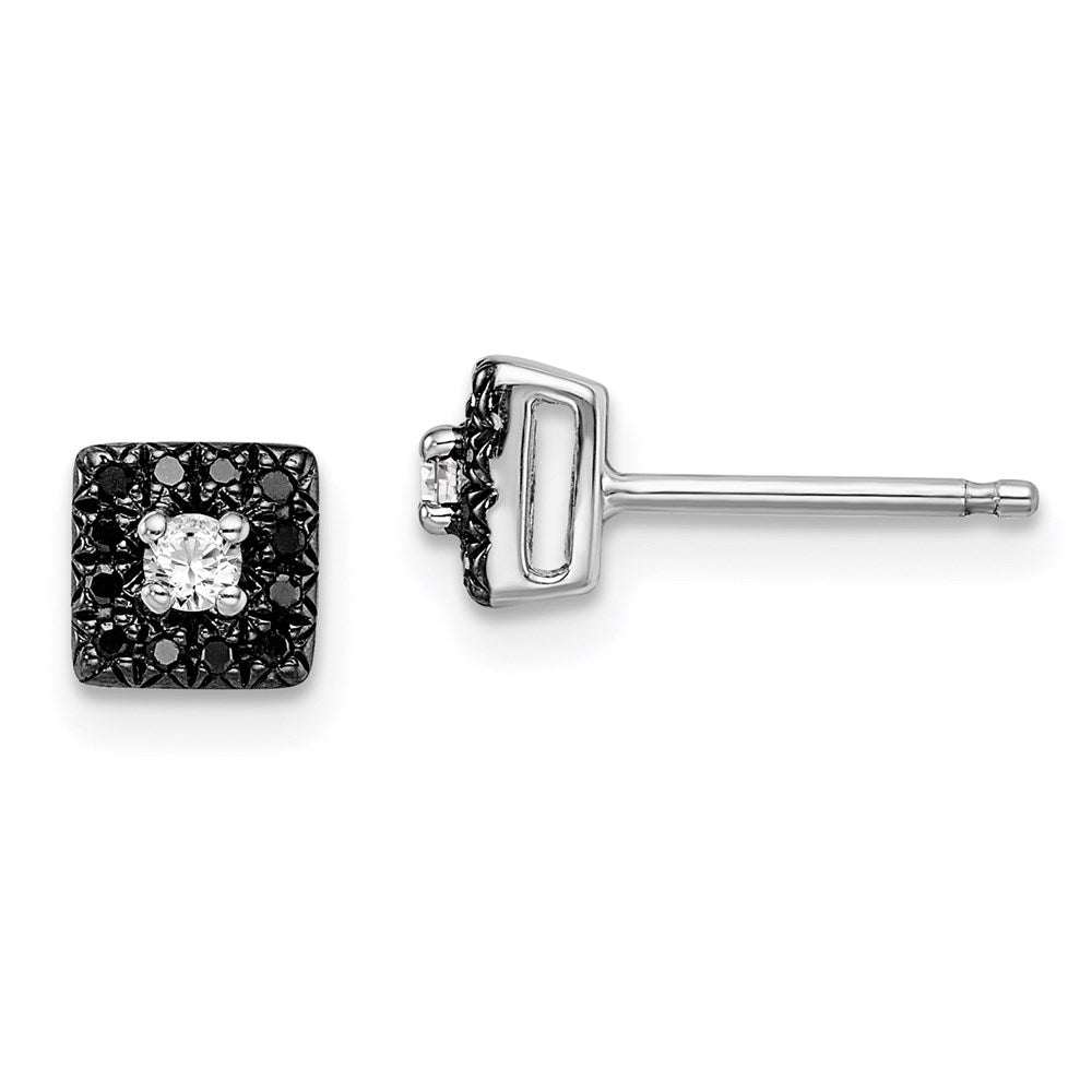 White Night Sterling Silver Rhodium-plated Black and White Diamond Square Stud Post Earrings