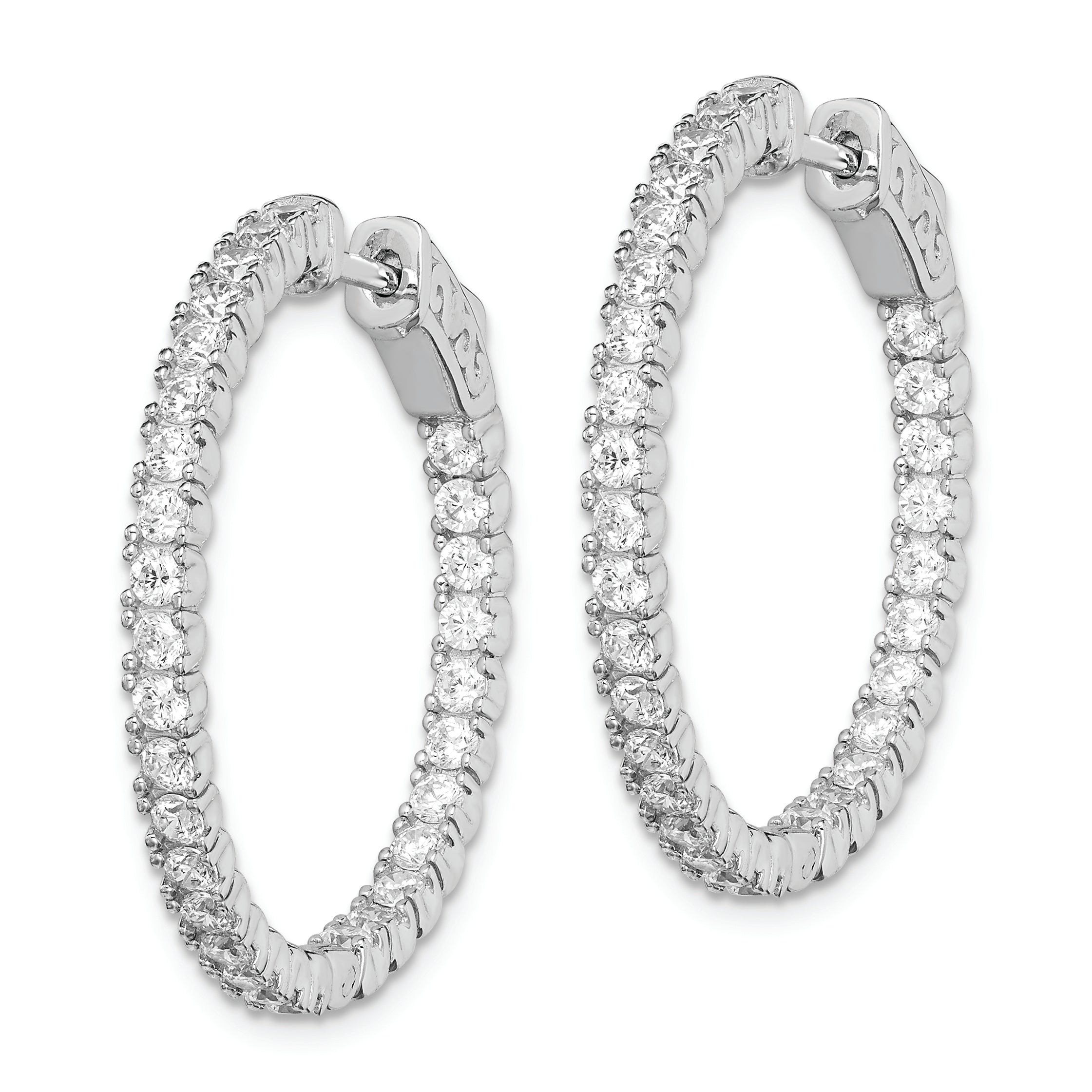 Sterling Silver Rhodium-plated In and Out CZ Hinged Hoop Earrings QE7950