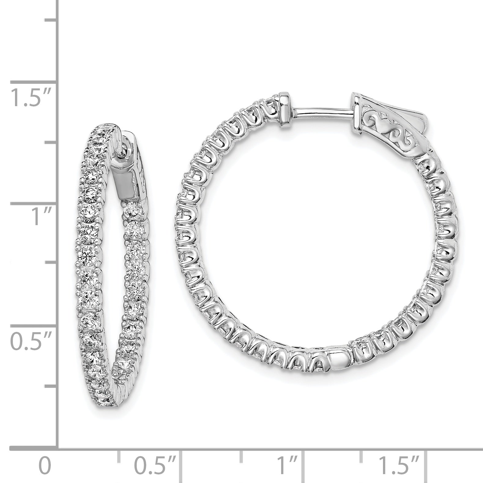 Sterling Silver Rhodium-plated In and Out CZ Hinged Hoop Earrings QE7950