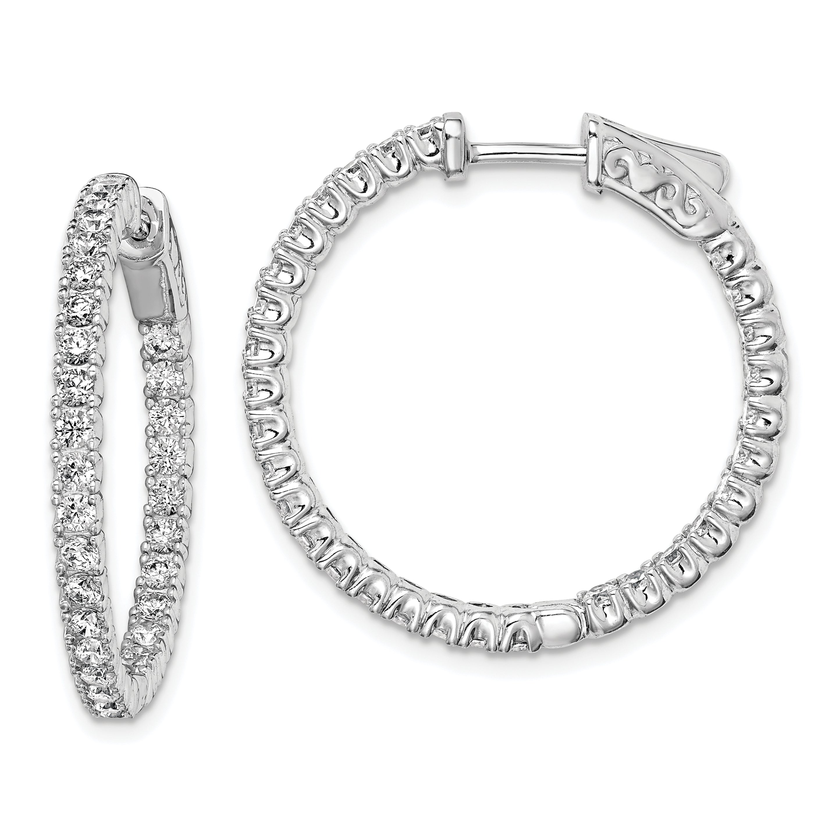 Sterling Silver Rhodium-plated In and Out CZ Hinged Hoop Earrings QE7950