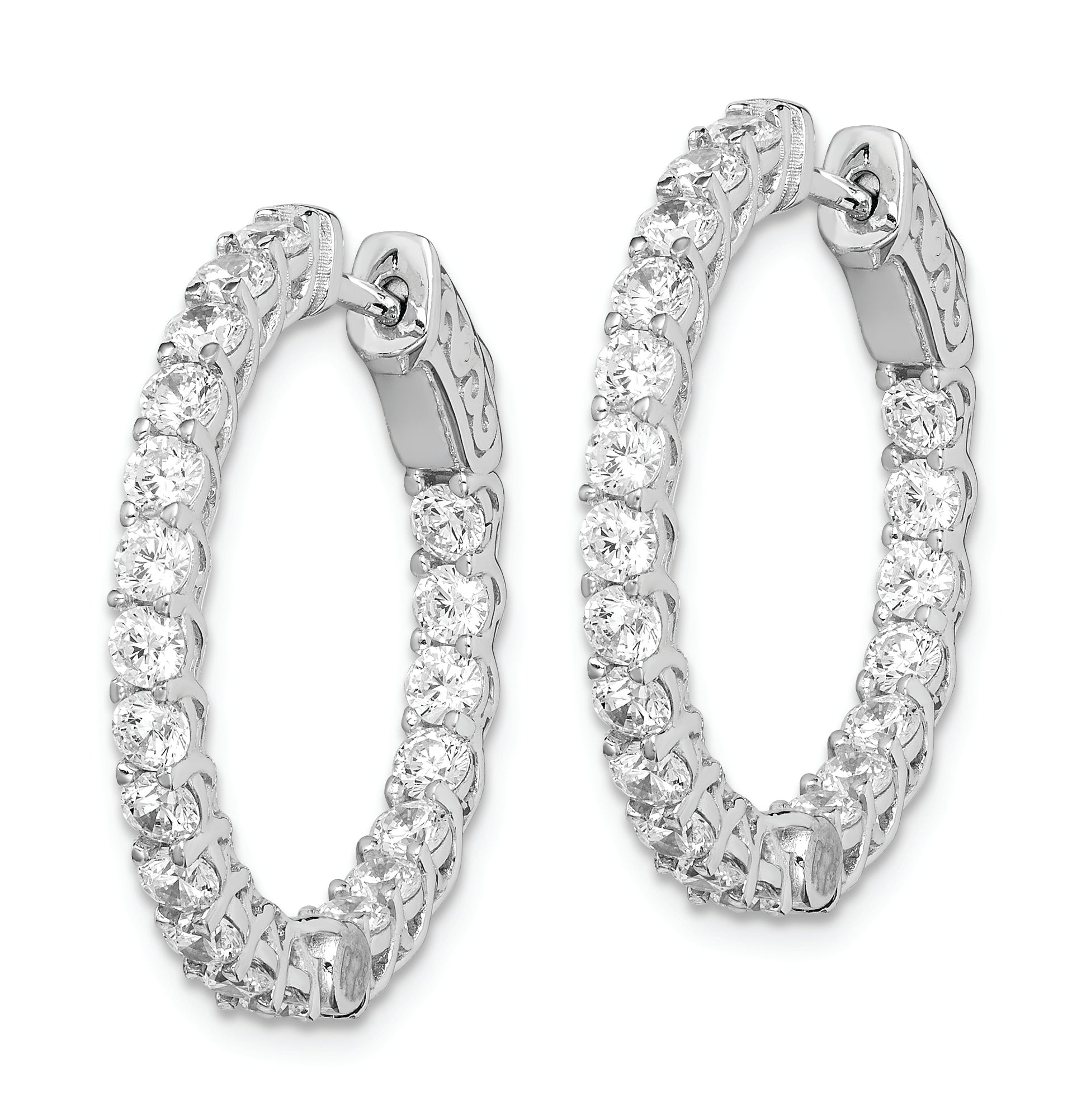 Sterling Silver Rhodium-plated CZ In and Out Hinged Hoop Earrings QE7987