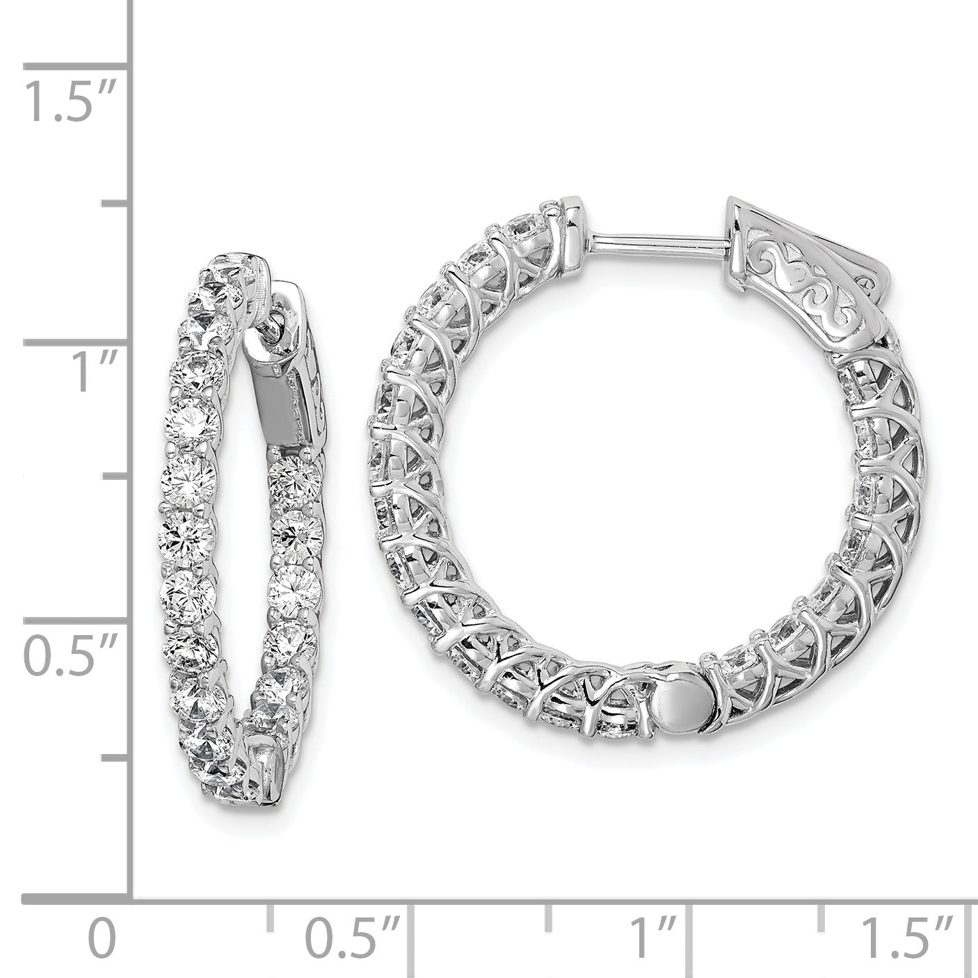 Sterling Silver Rhodium-plated CZ In and Out Hinged Hoop Earrings QE7987