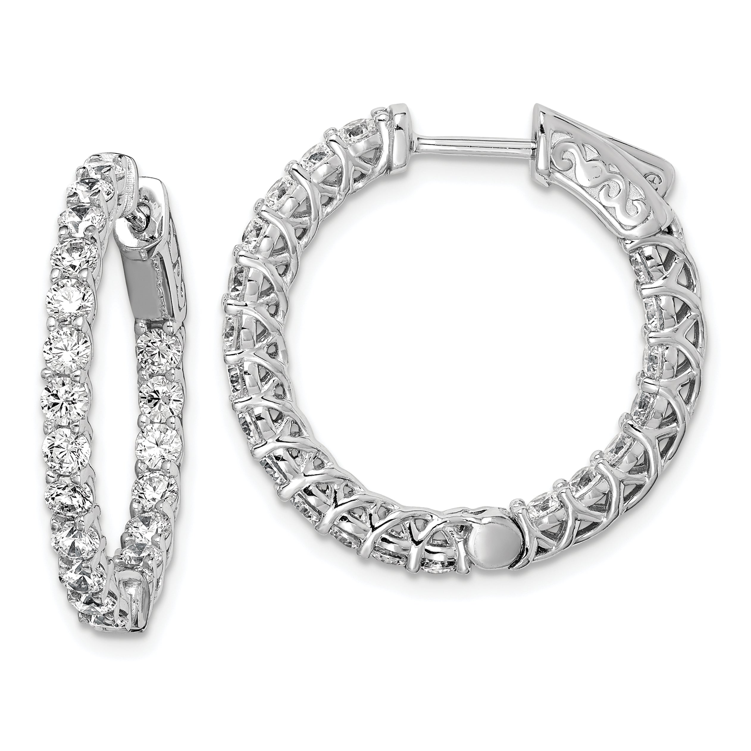 Sterling Silver Rhodium-plated CZ In and Out Hinged Hoop Earrings QE7987