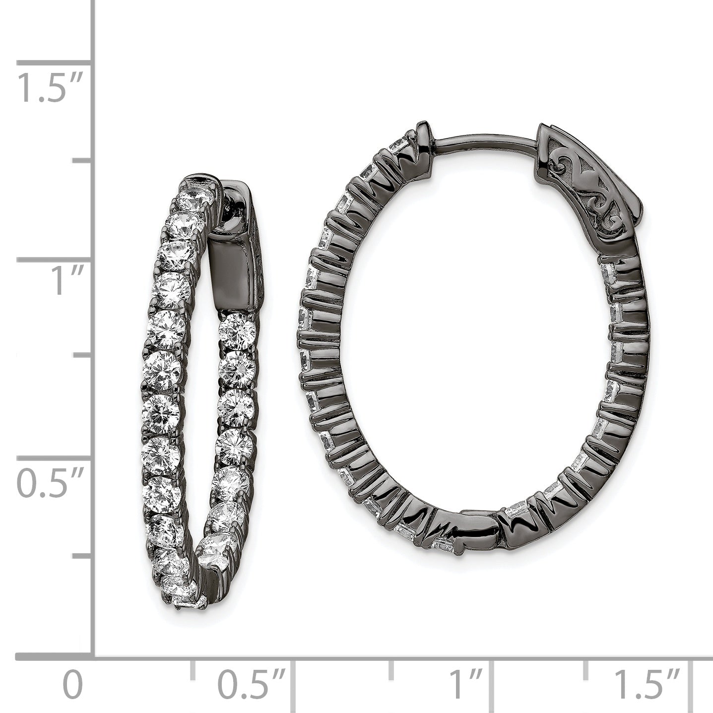 Sterling Silver Black-plated In & Out CZ Oval Hoop Earrings QE7997B