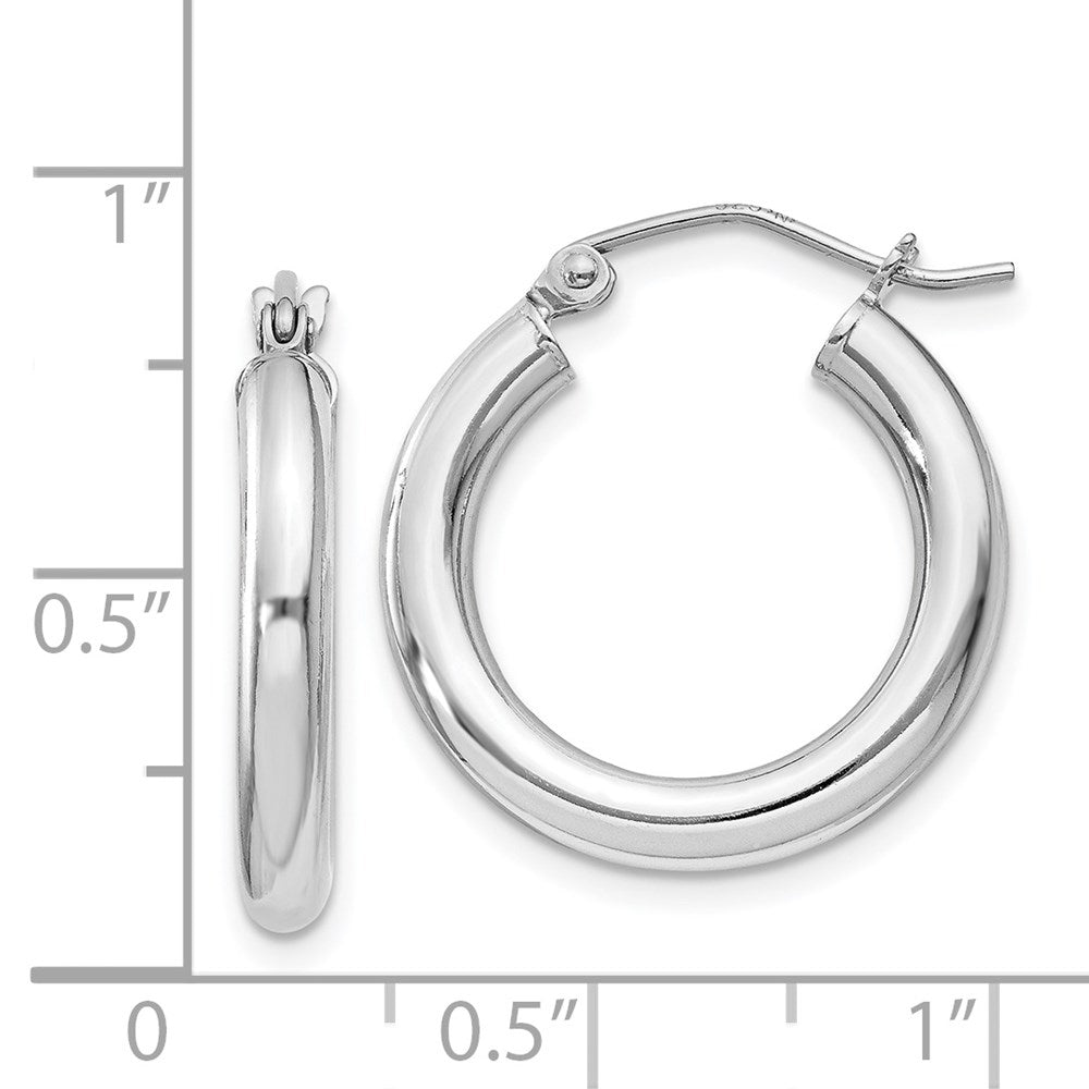 Sterling Silver Rhodium-plated 3mm Round Hoop Earrings