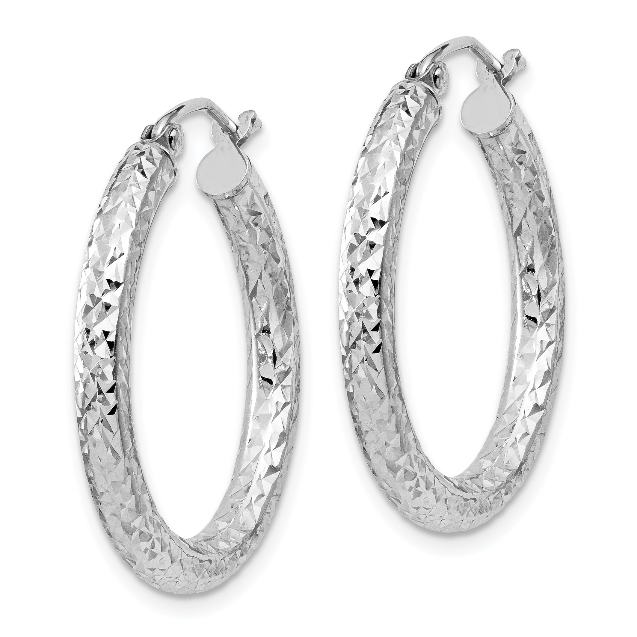 Sterling Silver Rhodium-plated D/C 3x25mm Hoop Earrings QE8087