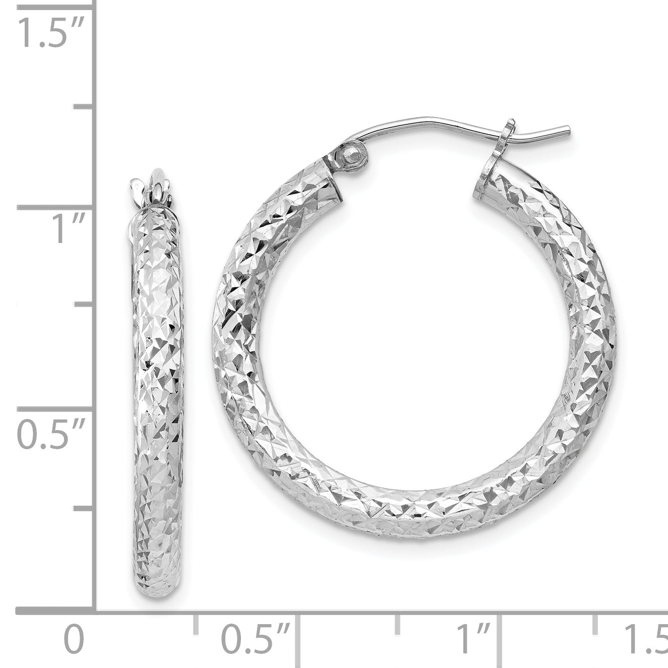 Sterling Silver Rhodium-plated D/C 3x25mm Hoop Earrings QE8087