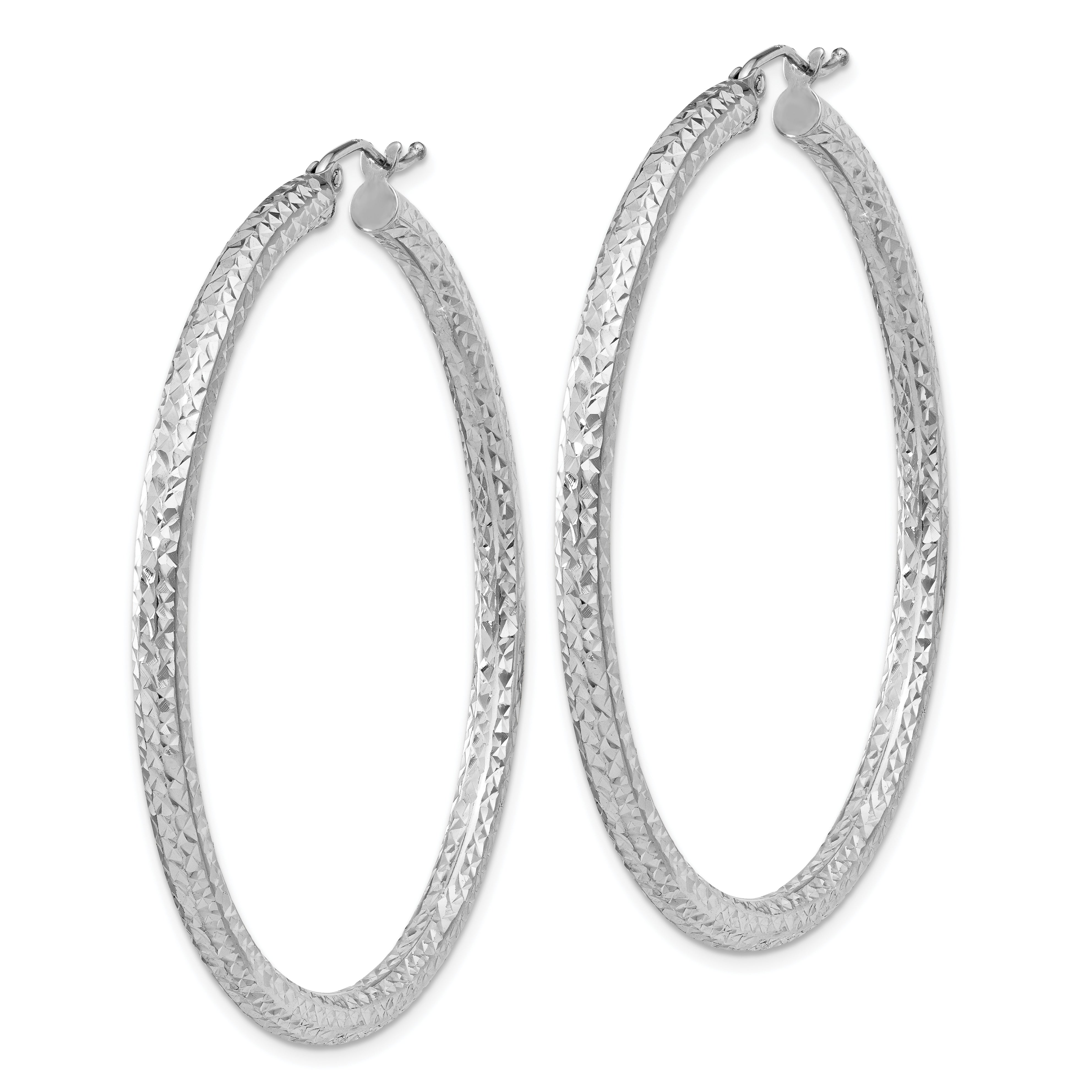 Sterling Silver Rhodium-plated D/C 3x50mm Hoop Earrings QE8092