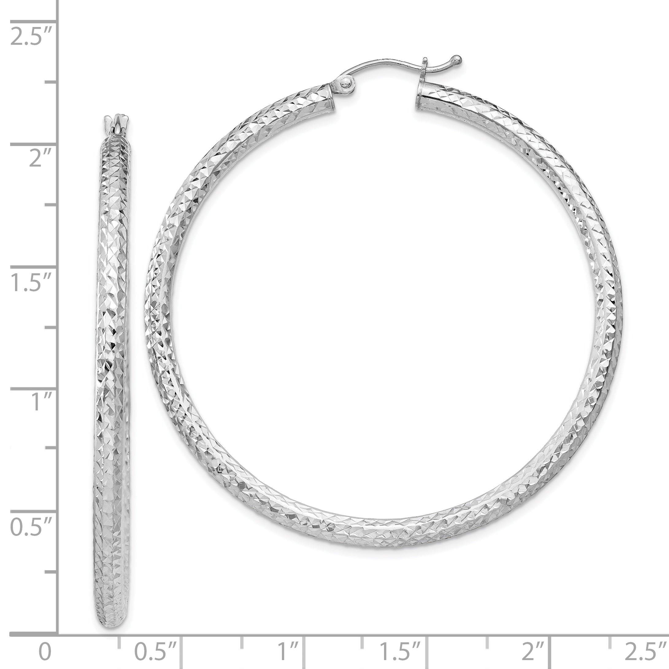 Sterling Silver Rhodium-plated D/C 3x50mm Hoop Earrings QE8092