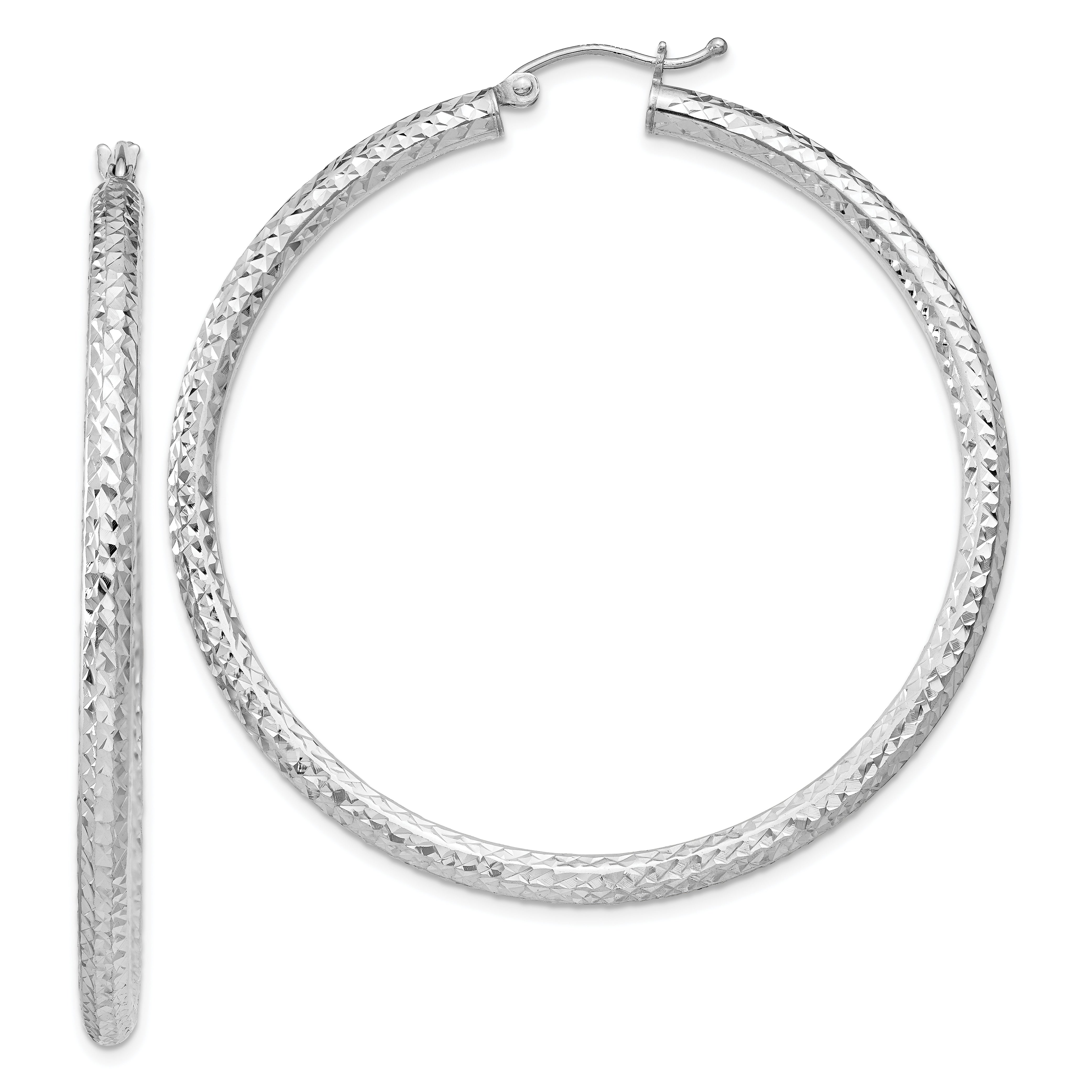 Sterling Silver Rhodium-plated D/C 3x50mm Hoop Earrings QE8092