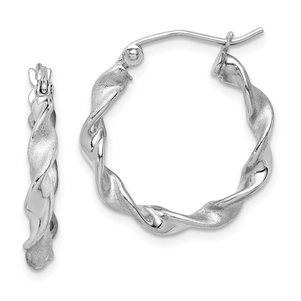 Sterling Silver Rhodium-plated Polish and Satin 2.5mm Twist Hoop Earrings