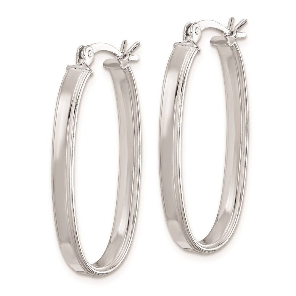 Sterling Silver Rhodium-plated Beveled Edge 4mm Oval Hoop Earrings