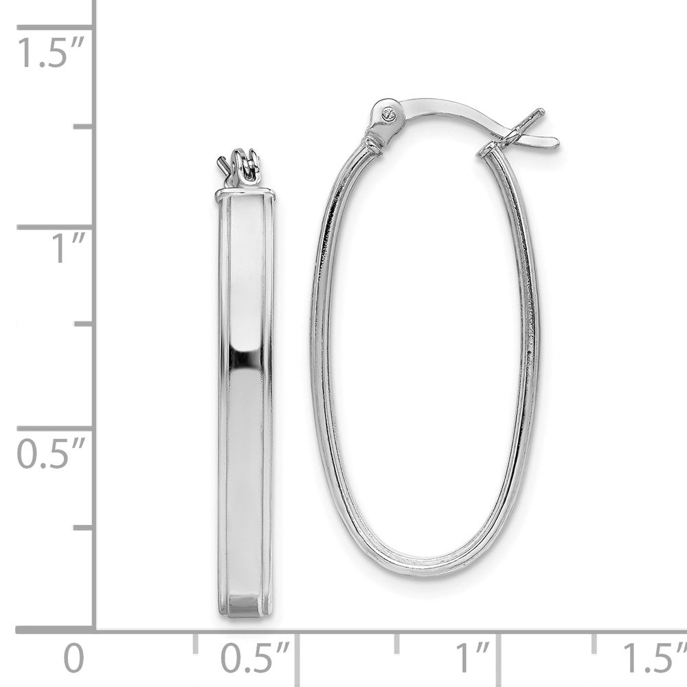 Sterling Silver Rhodium-plated Beveled Edge 4mm Oval Hoop Earrings