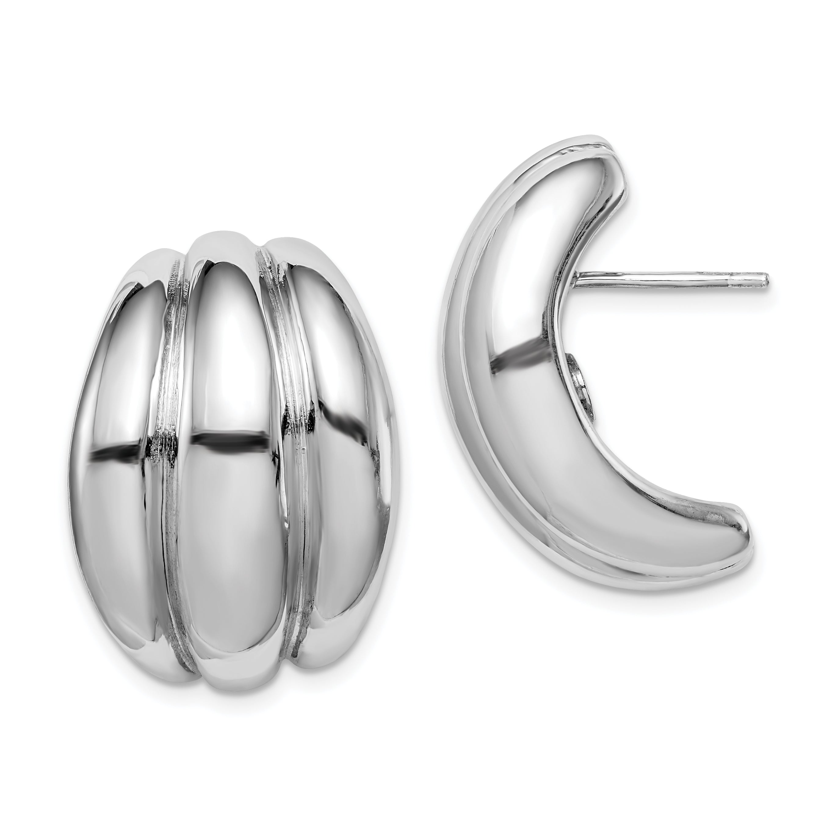 Sterling Silver Polished Rhodium Plated Hollow Post Earrings QE8306