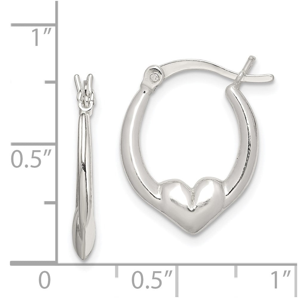 Sterling Silver Polished Heart Oval Hoop Earrings