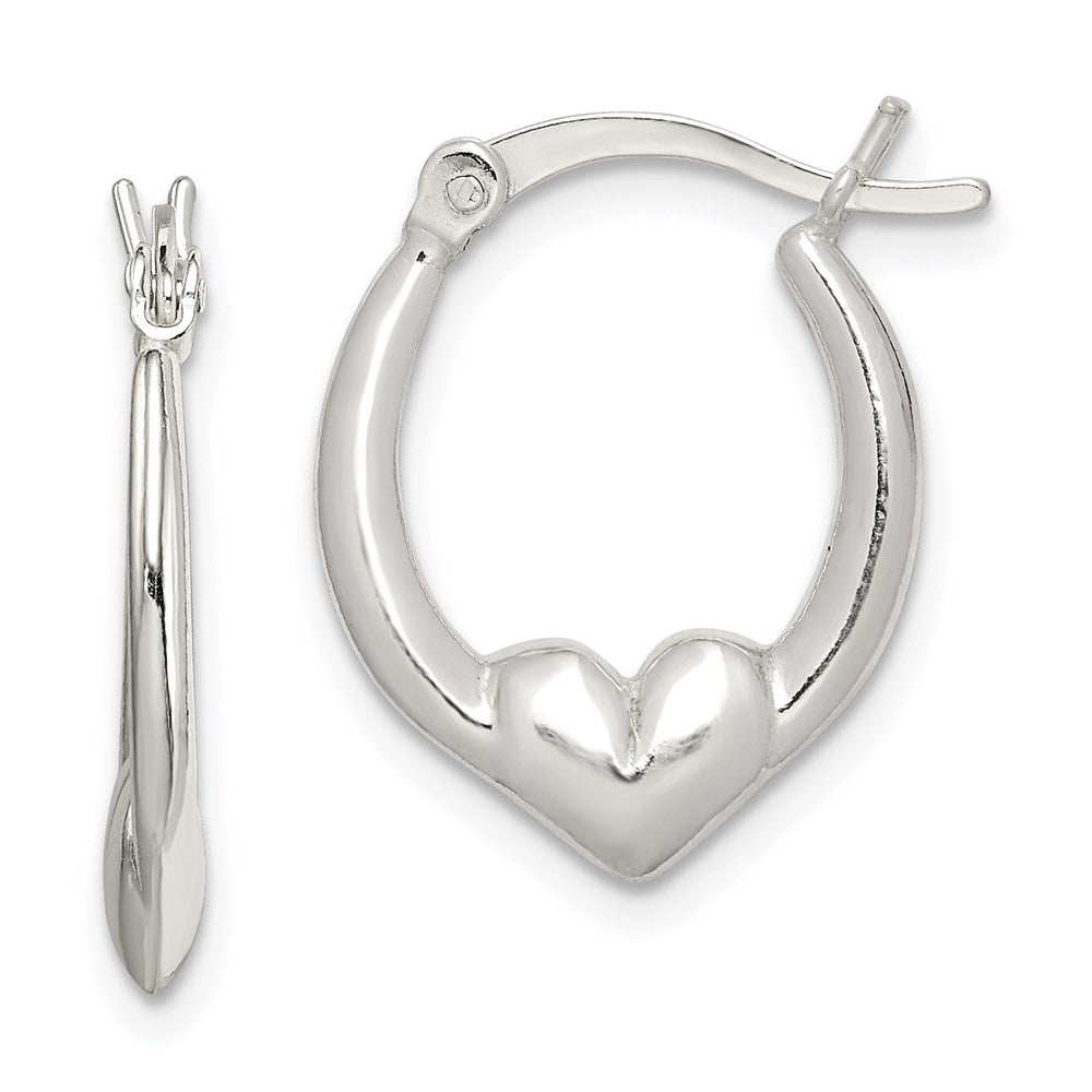 Sterling Silver Polished Heart Oval Hoop Earrings