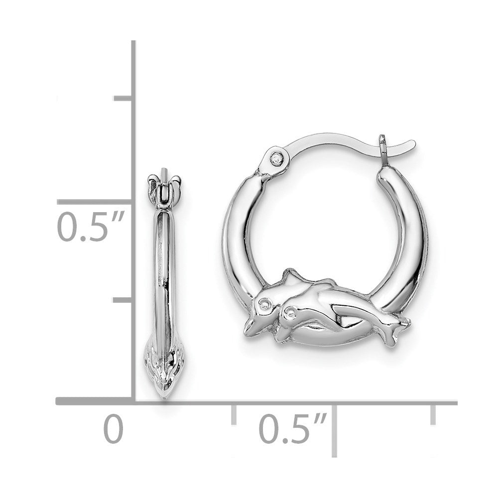 Sterling Silver Rhodium-plated Polished Dolphin Round Hoop Earrings