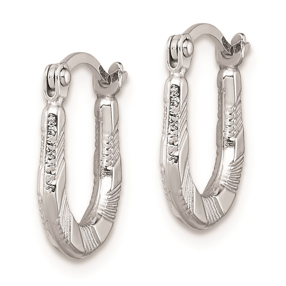 Sterling Silver Rhodium-plated Diamond-cut Hoop Earrings