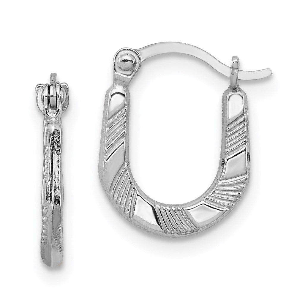 Sterling Silver Rhodium-plated Diamond-cut Hoop Earrings