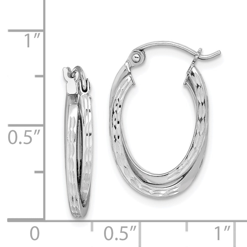 Sterling Silver Rhodium Plated Textured Double Oval Hoop Earrings