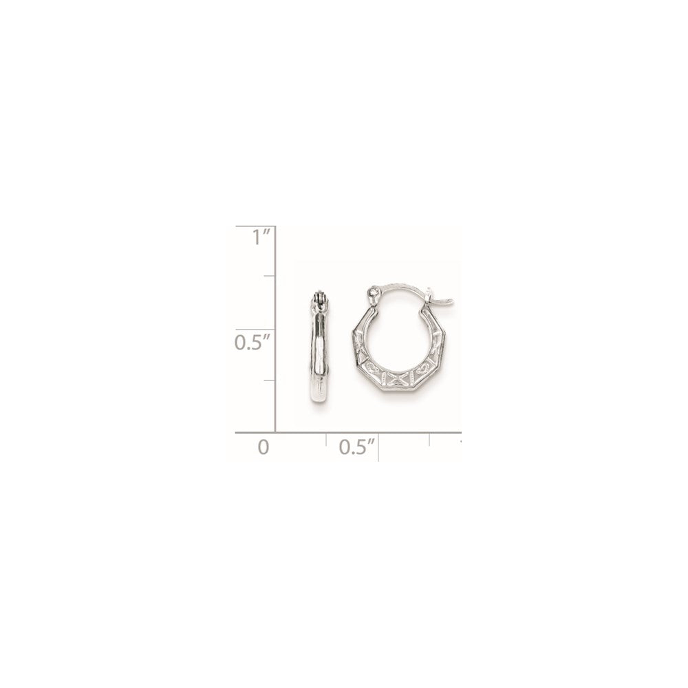 Sterling Silver Rhodium-plated Patterned Hollow Hoop Earrings