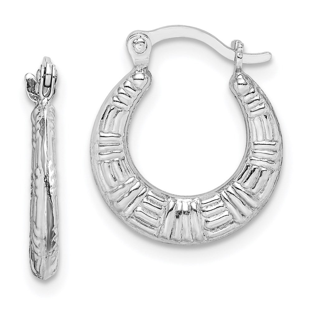 Sterling Silver Rhodium-plated Patterned Hoop Earrings