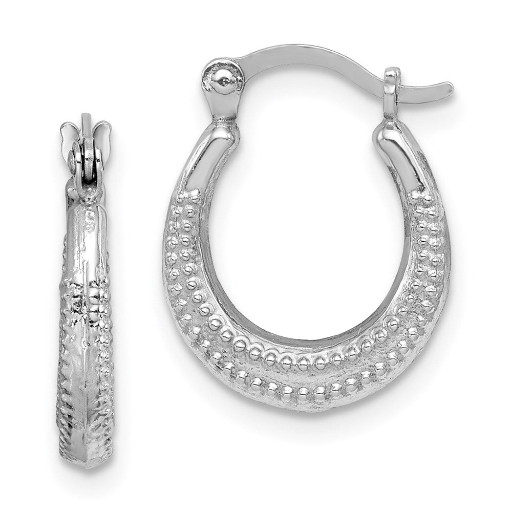 Sterling Silver Rhodium-plated Textured Hollow Hoop Earrings