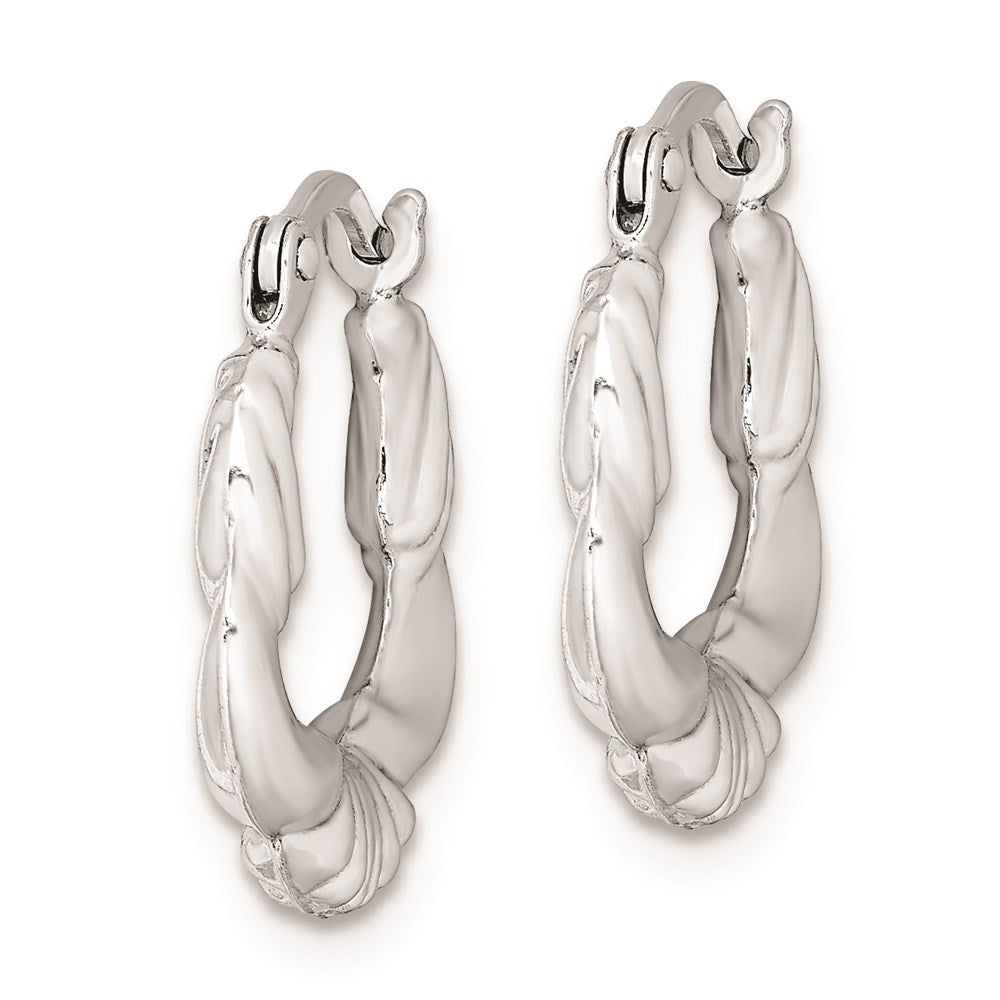 Sterling Silver Rhodium Plated Hollow Scalloped Hoop Earrings