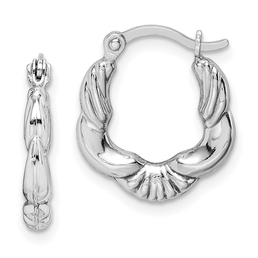 Sterling Silver Rhodium Plated Hollow Scalloped Hoop Earrings