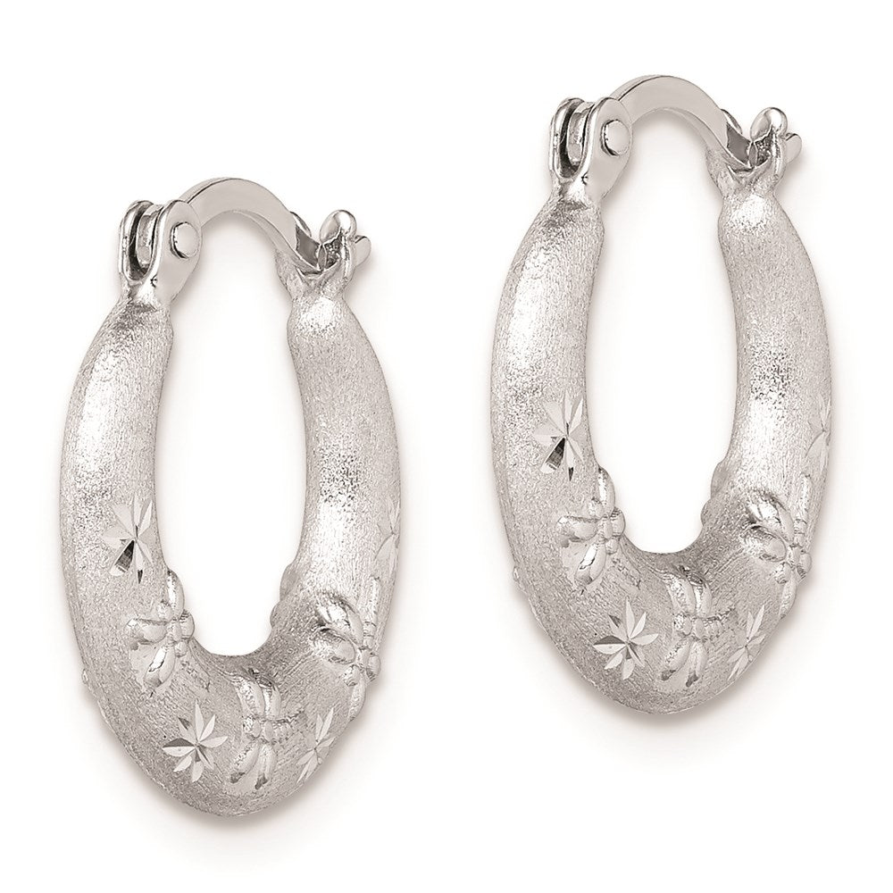 Sterling Silver Rhodium Plated Diamond Cut Hoop Earrings