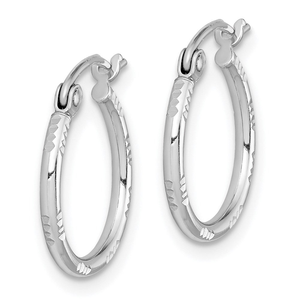 Sterling Silver Rhodium Plated Diamond Cut Hoop Earrings