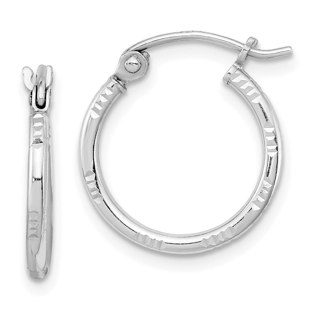 Sterling Silver Rhodium Plated Diamond Cut Hoop Earrings