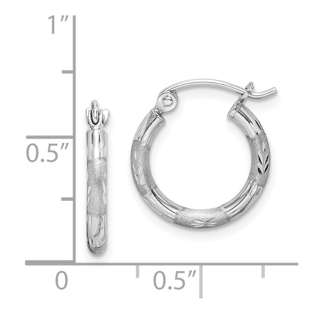 Sterling Silver Rhodium Plated Diamond Cut Hoop Earrings