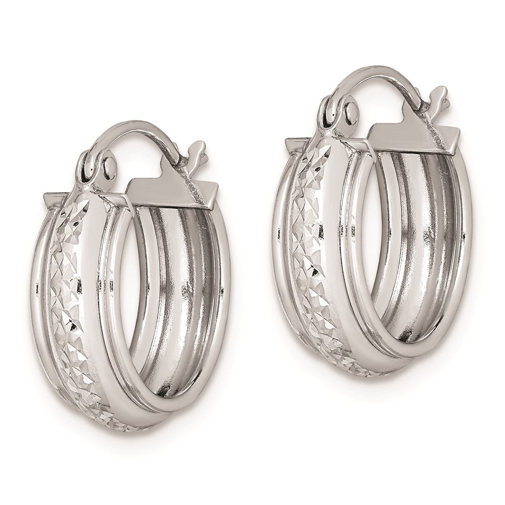 Sterling Silver Rhodium-plated Diamond-cut 5mm Round Hoop Earrings