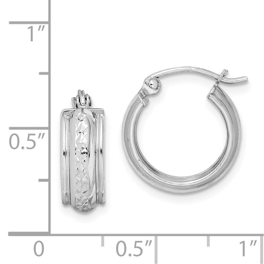 Sterling Silver Rhodium-plated Diamond-cut 5mm Round Hoop Earrings