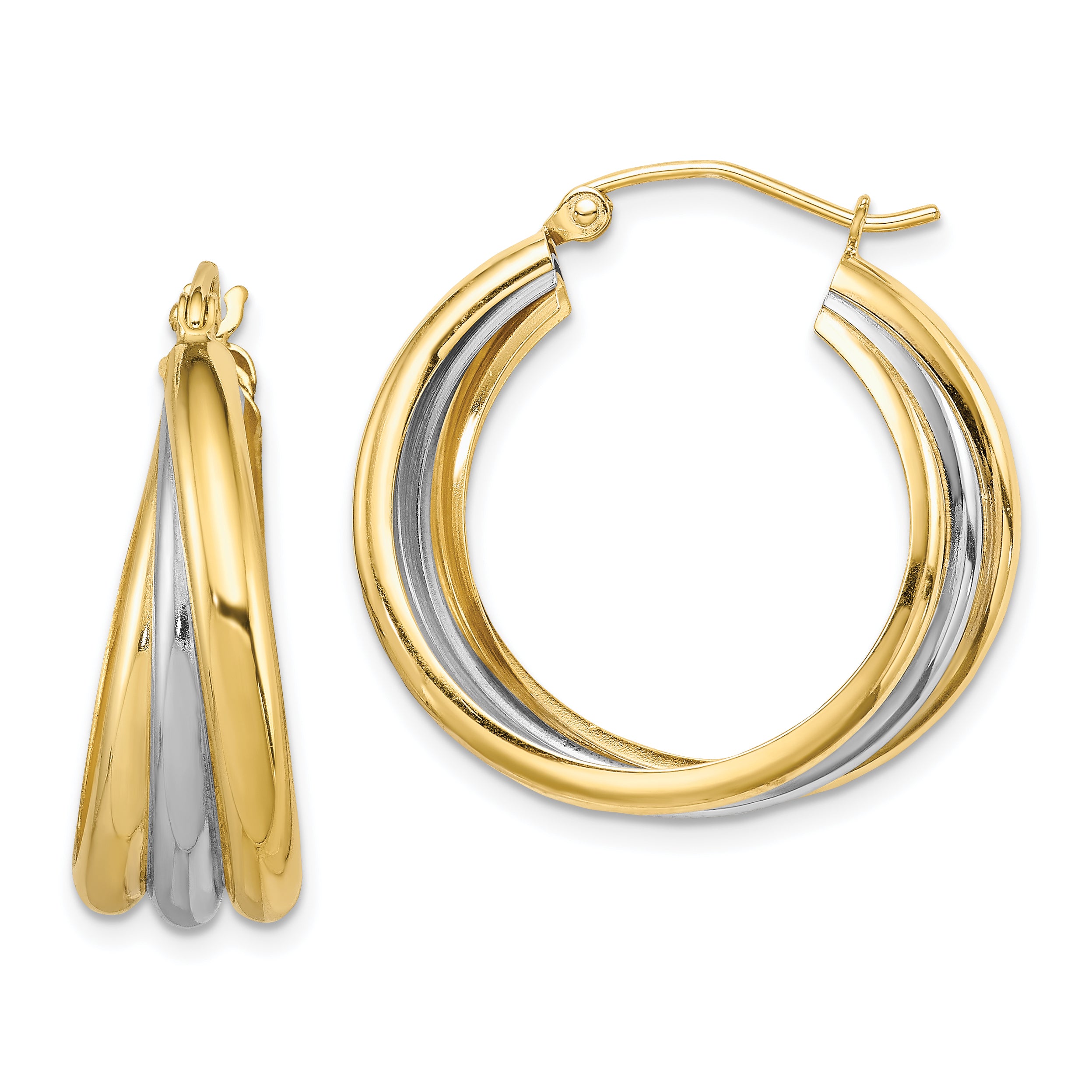 Sterling Silver Rhodium-plated & Vermeil Hoop Earrings QE8440