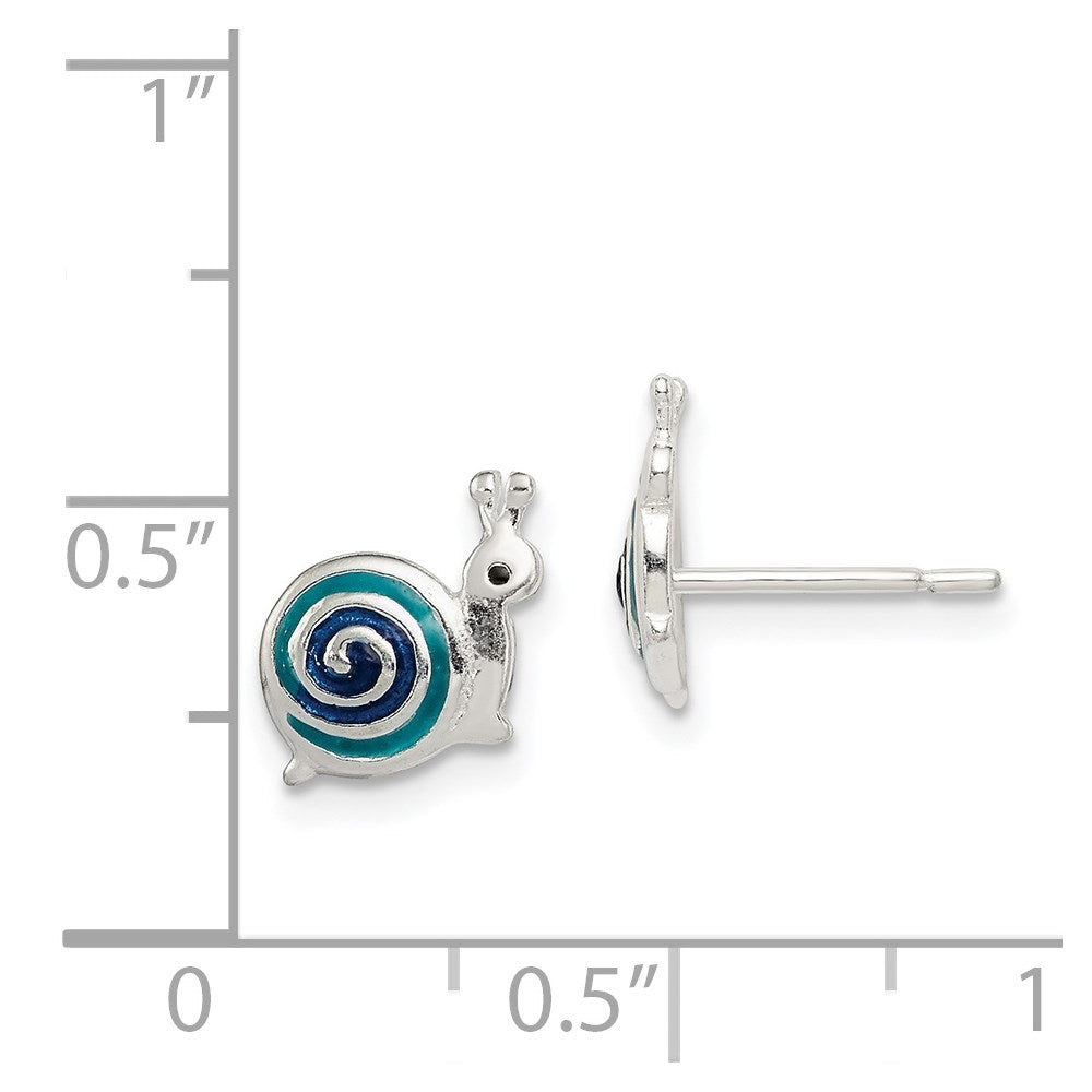 Sterling Silver Polished Blue & Black Enameled Snail Post Earrings