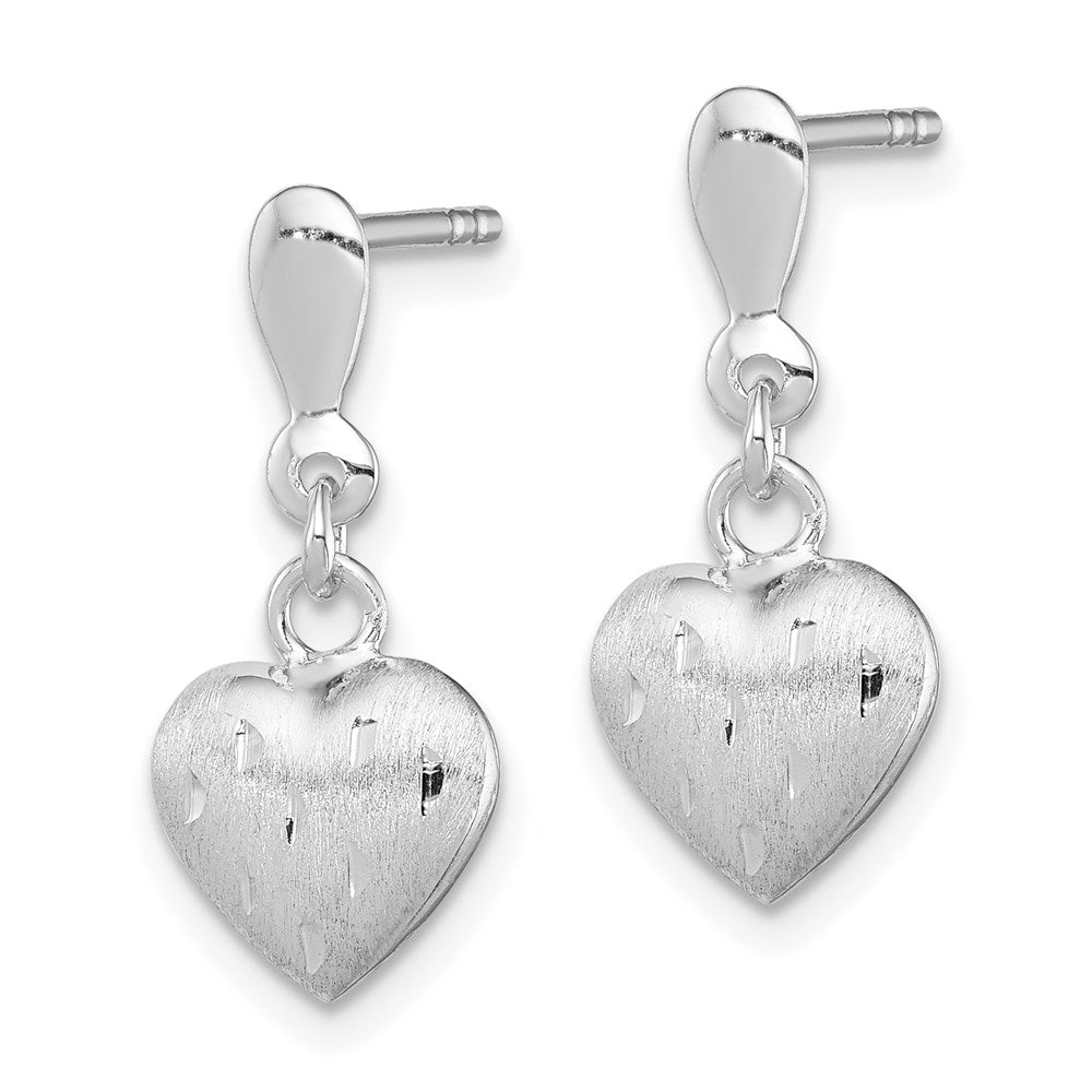 Sterling Silver Rhodium Plated 3-D Scratch Heart Post Earrings