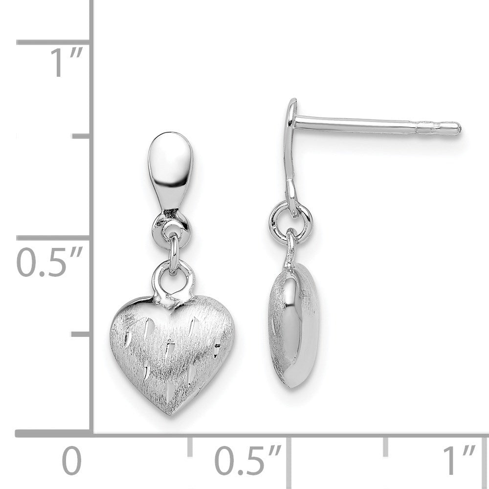 Sterling Silver Rhodium Plated 3-D Scratch Heart Post Earrings