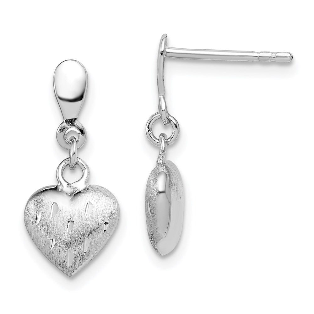 Sterling Silver Rhodium Plated 3-D Scratch Heart Post Earrings