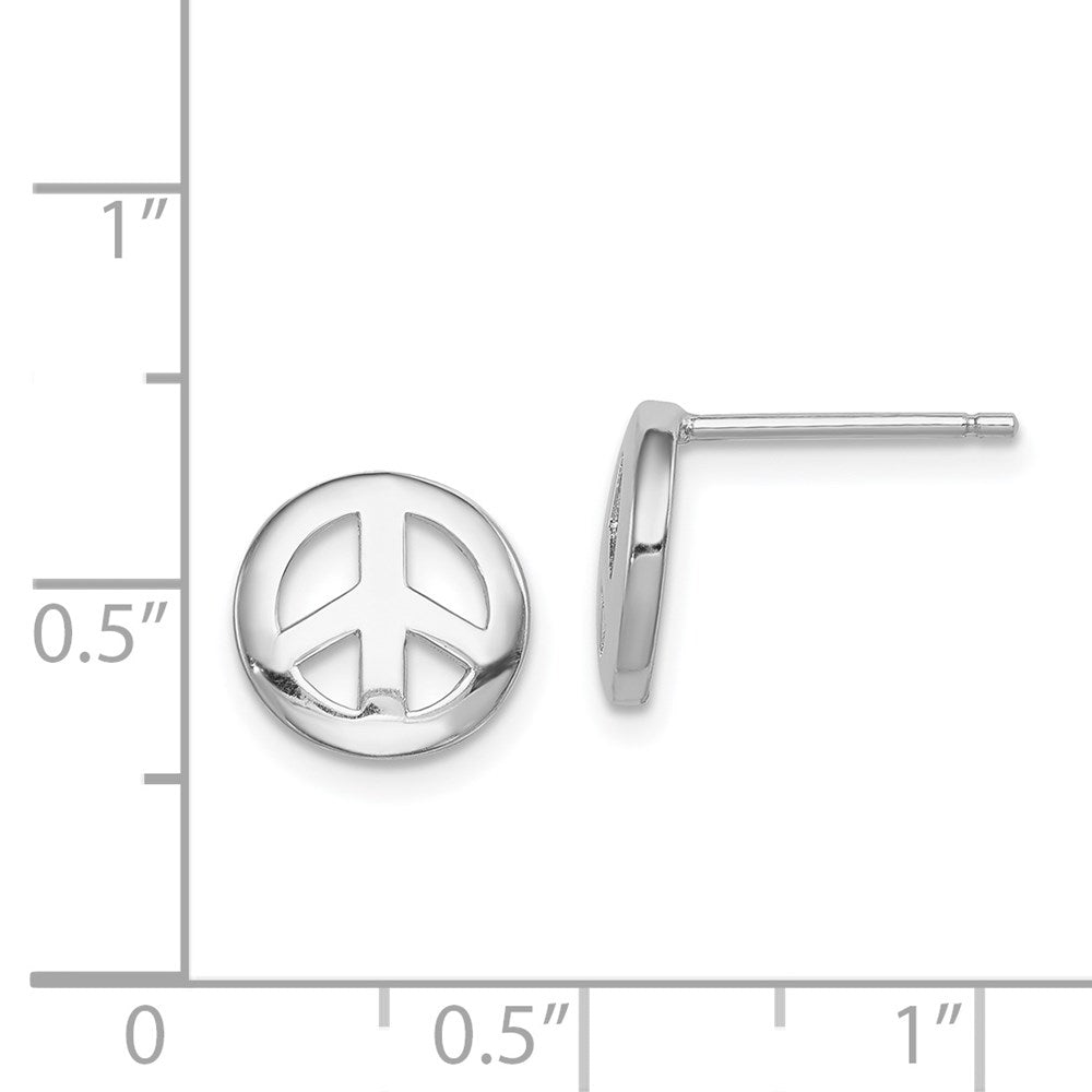 Sterling Silver Rhodium-plated Polished Peace Sign Post Earrings