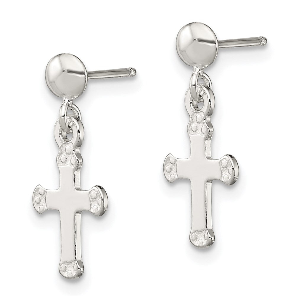 Sterling Silver Polished Budded Cross Post Dangle Earrings