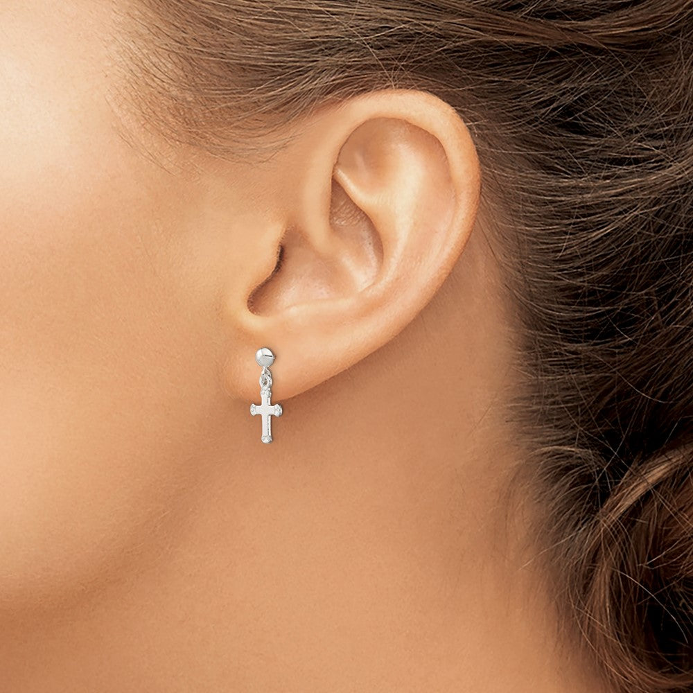 Sterling Silver Polished Budded Cross Post Dangle Earrings